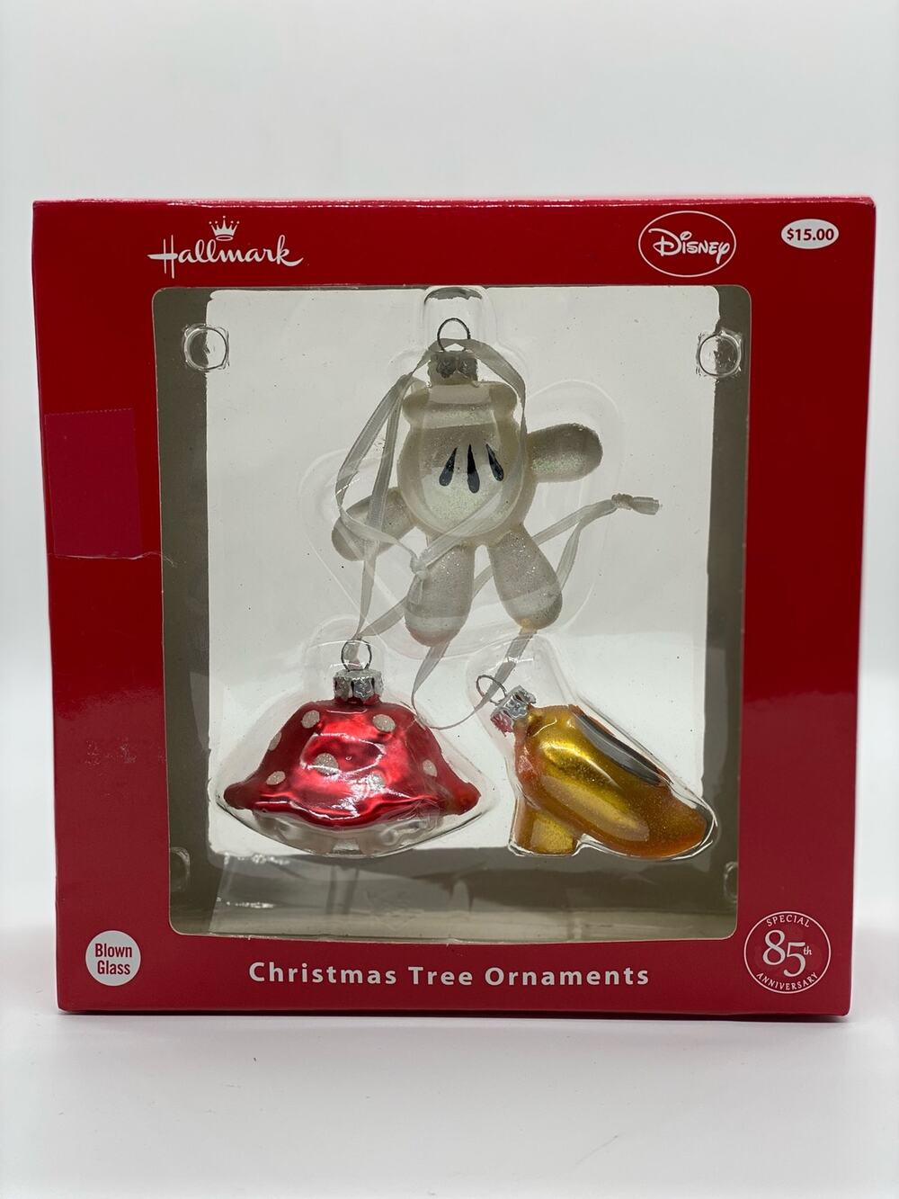 Disney Hallmark Minnie Mouse 85th Anniversary Blown Glass Christmas Ornaments